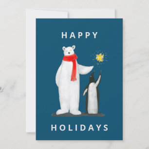 Cartes Pour Fêtes Annuelles Ours et Pinguin sur Arrière - plan bleu