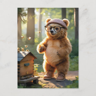 Cartes Pour Fêtes Annuelles Ours Fantaisiste Apiculteur dans une Forêt Ensolei