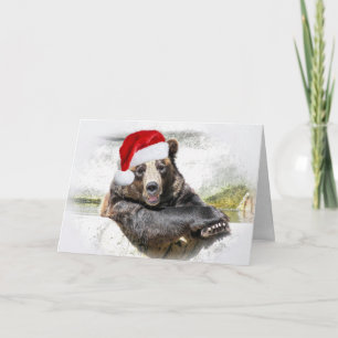Cartes Pour Fêtes Annuelles Ours grizzli avec Casquette de Noël