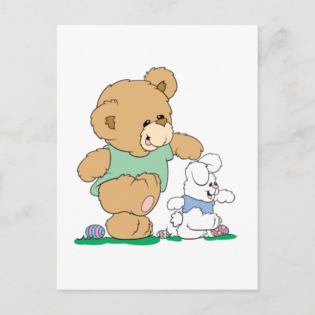 Cartes Pour Fêtes Annuelles Ours mignon et lapin de Pâques (Devant)