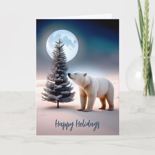 Cartes Pour Fêtes Annuelles Ours Polaire Avec Arbre De Noël (Devant)