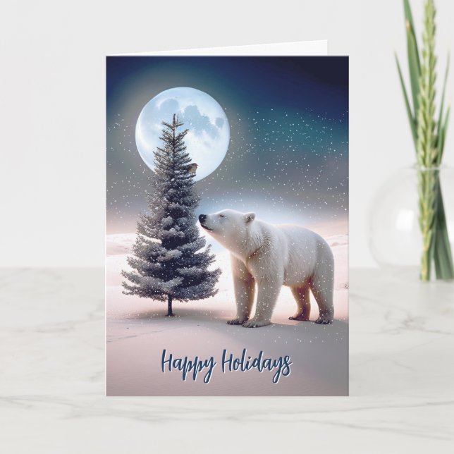 Cartes Pour Fêtes Annuelles Ours Polaire Avec Arbre De Noël (Devant)