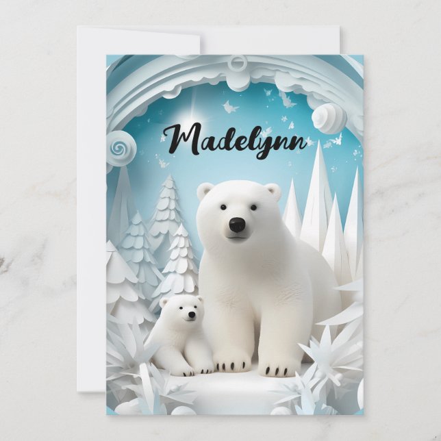 Cartes Pour Fêtes Annuelles Ours polaire avec Cub Océan Arctique Blanc Joyeux (Devant)