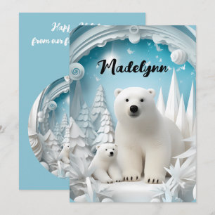 Cartes Pour Fêtes Annuelles Ours polaire avec petit Océan Arctique Hiver blanc