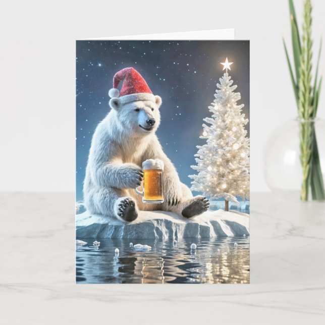 Cartes Pour Fêtes Annuelles Ours Polaire De Noël Avec Bière (Devant)