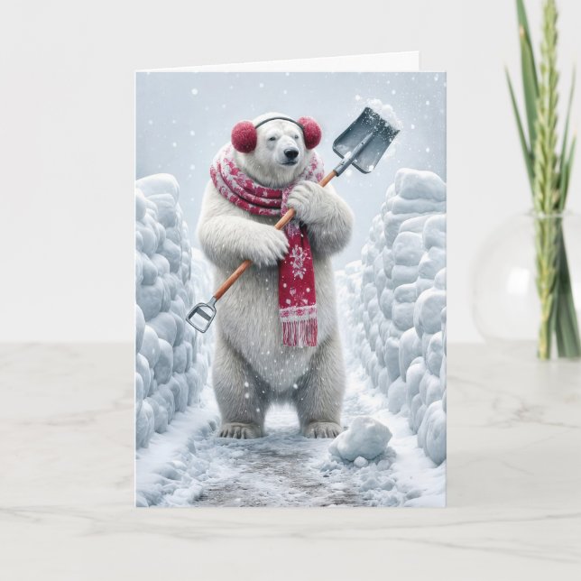 Cartes Pour Fêtes Annuelles Ours polaire de Noël brille de neige (Devant)