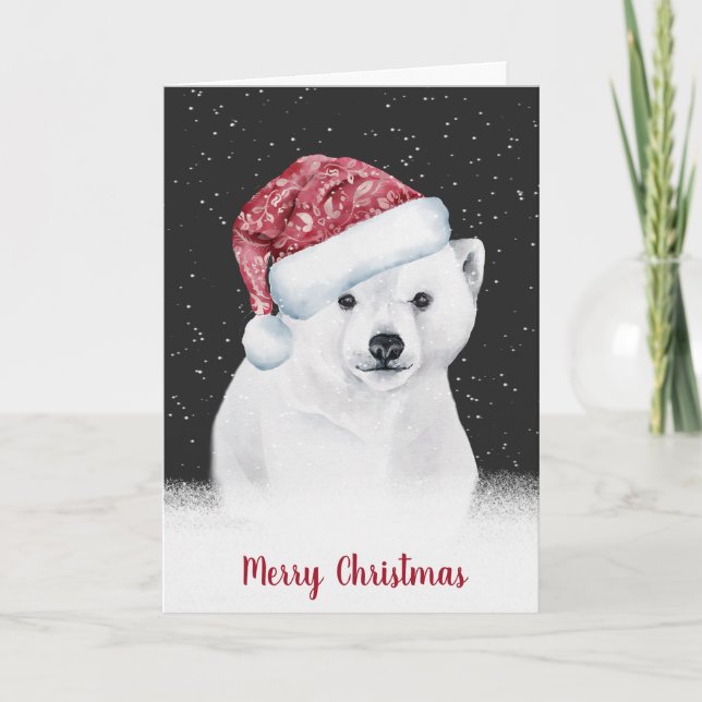 Cartes Pour Fêtes Annuelles Ours Polaire De Noël Dans Les Snowflakes (Devant)
