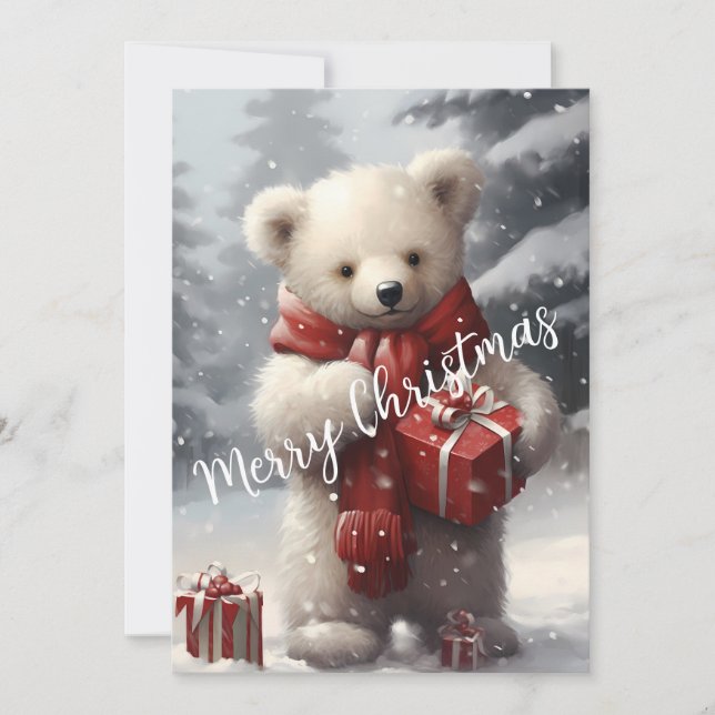 Cartes Pour Fêtes Annuelles Ours polaire de Noël mignon avec cadeaux (Devant)