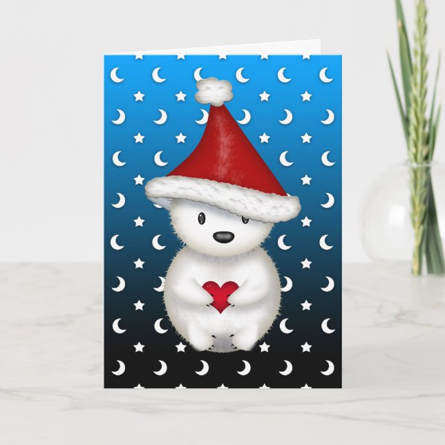 Cartes Pour Fêtes Annuelles Ours polaire de Noël mignon tenant coeur (Devant)