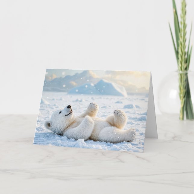 Cartes Pour Fêtes Annuelles Ours Polaire De Noël Sur Glace (Devant)