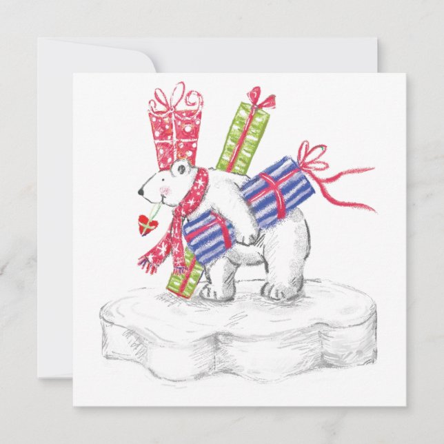 Cartes Pour Fêtes Annuelles Ours polaire en caricature mignonne avec cadeaux d (Devant)