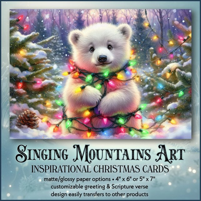 Cartes Pour Fêtes Annuelles Ours polaire Festive Lumières Noël chrétien (Créateur téléchargé)
