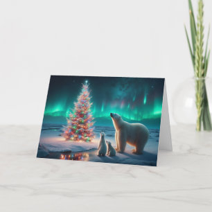 Cartes Pour Fêtes Annuelles Ours Polaire Maman Cubs Arbre de Noël Aurora Borea