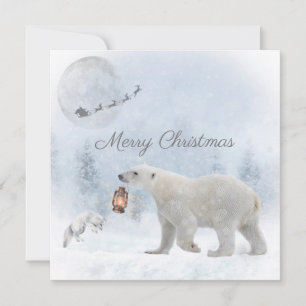 Cartes Pour Fêtes Annuelles Ours polaire mignon Arctic Fox Père Noël Noël d'hi