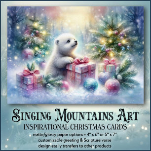 Cartes Pour Fêtes Annuelles Ours polaire mignon Cadeau de Dieu Noël chrétien