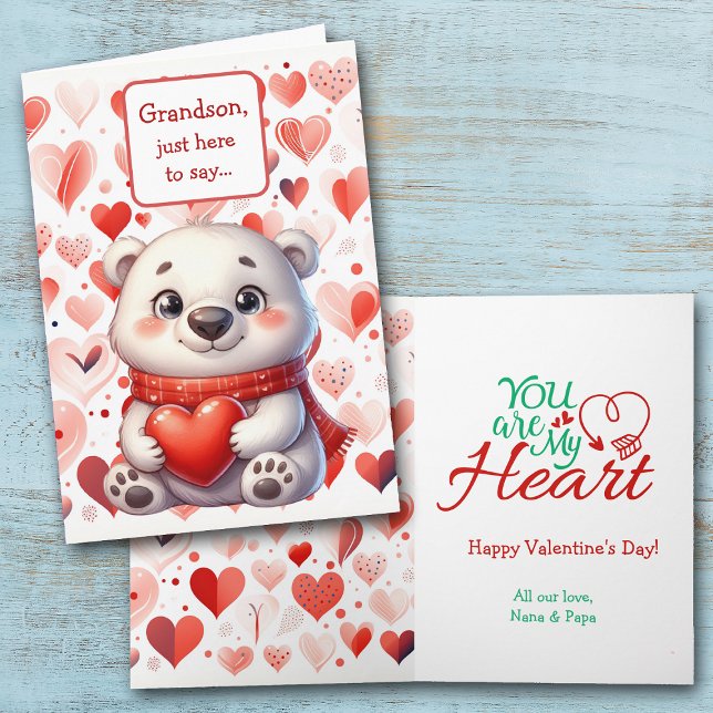 Cartes Pour Fêtes Annuelles Ours polaire mignon Coeur rouge Grand-fils Valenti (Créateur téléchargé)