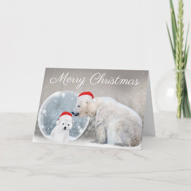 Cartes Pour Fêtes Annuelles Ours polaire mignon et petits Noël d'hiver (Devant)