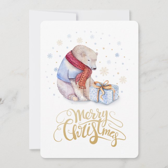 Cartes Pour Fêtes Annuelles Ours polaire Neige hiver Joyeux Noël (Devant)