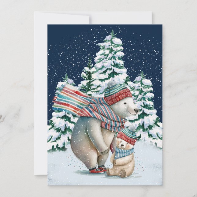 Cartes Pour Fêtes Annuelles Ours polaires à l'aquarelle (Devant)