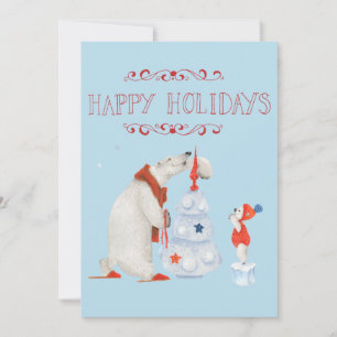 Cartes Pour Fêtes Annuelles Ours polaires décorant arbre