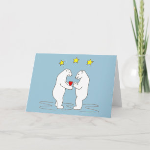 Cartes Pour Fêtes Annuelles Ours polaires donnant le coeur et les étoiles jaun