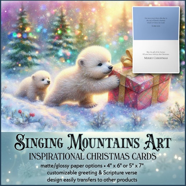 Cartes Pour Fêtes Annuelles Ours polaires et cadeau de Noël Écriture chrétienn (Créateur téléchargé)