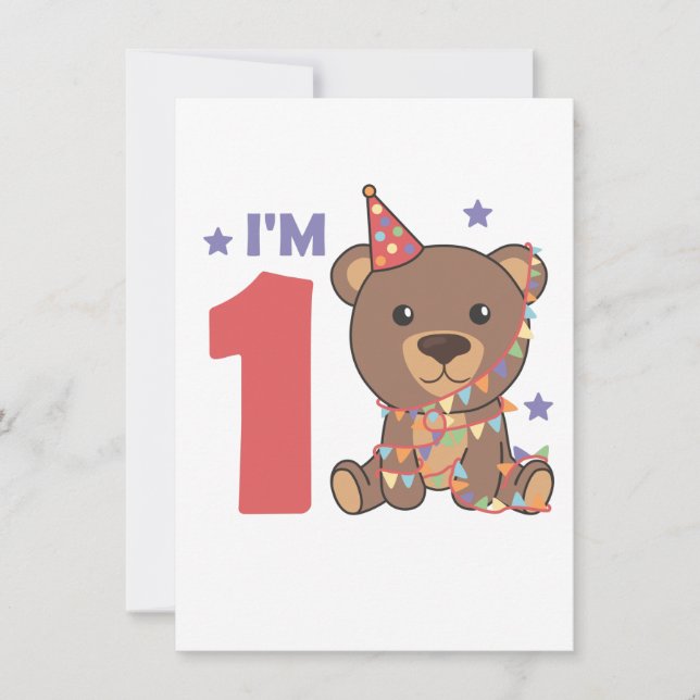 Cartes Pour Fêtes Annuelles Ours Pour Le Premier Anniversaire Pour Les Enfants (Devant)