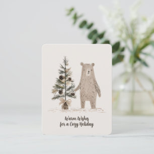 Cartes Pour Fêtes Annuelles Ours rustique en bois avec arbre de Noël