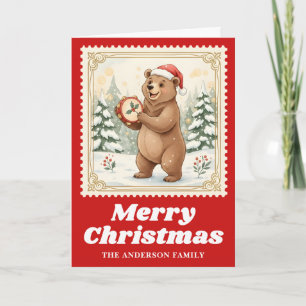 Cartes Pour Fêtes Annuelles Ours Tambourin Rétro Postage Timbre Noël