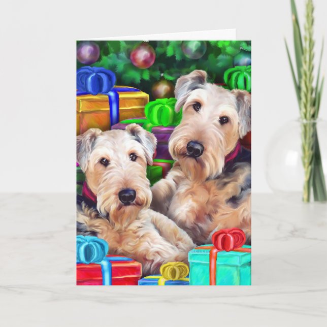 Cartes Pour Fêtes Annuelles Ouverture de Noël Airedale (Devant)