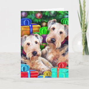 Cartes Pour Fêtes Annuelles Ouverture de Noël Airedale