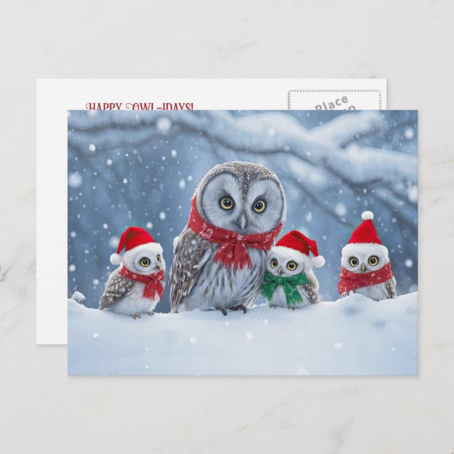 Cartes Pour Fêtes Annuelles Owl Happy Holidays Cute and Fun (Devant / Derrière)
