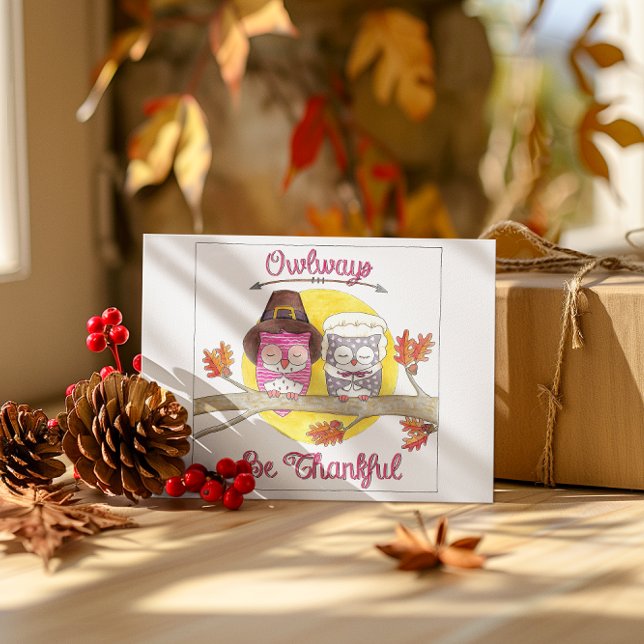 Cartes Pour Fêtes Annuelles Owways Be Thanksgiving Chouettes de pèlerins (Créateur téléchargé)