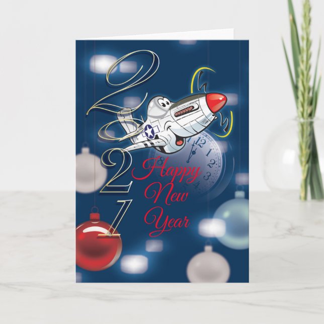 Cartes Pour Fêtes Annuelles P-51 Mustang, Bonne année carte, texte modifiable (Devant)