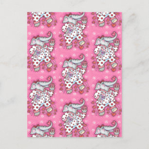 CARTES POUR FÊTES ANNUELLES PACHYDERME CHEERGIQUE DANS LE PAJAMAS ROSE, CUPCAG