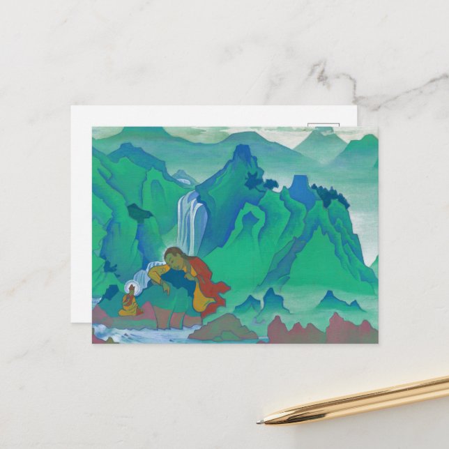 Cartes Pour Fêtes Annuelles Padma Sambhava par Nicholas Roerich (Devant/Arrière en situation)