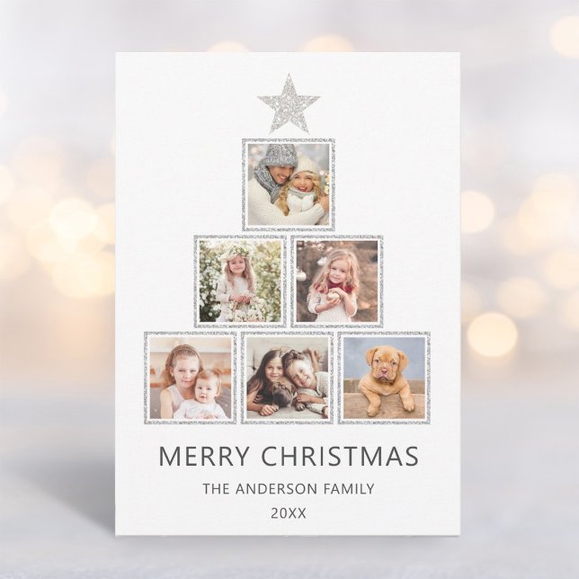 Cartes Pour Fêtes Annuelles Paillette argent | Christmas Photo Tree Holiday Ca (Créateur téléchargé)
