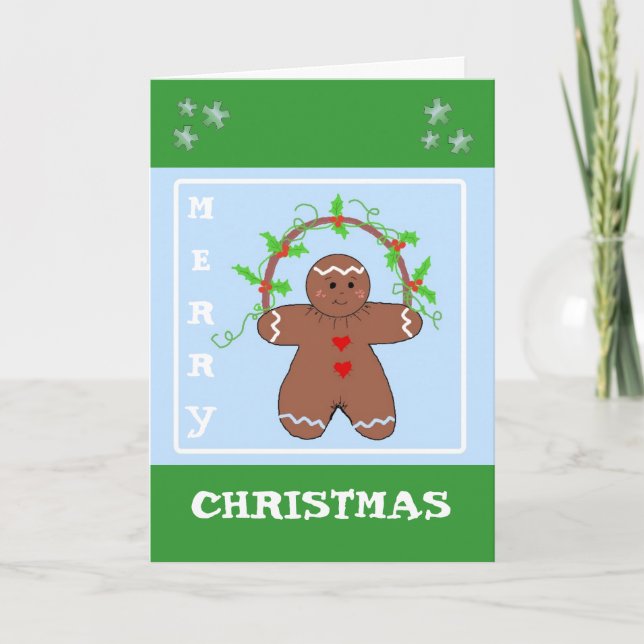 Cartes Pour Fêtes Annuelles Pain d'épices avec salutations Holly (Devant)