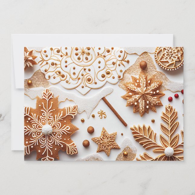Cartes Pour Fêtes Annuelles Pain d'épices et flocons de neige (Devant)