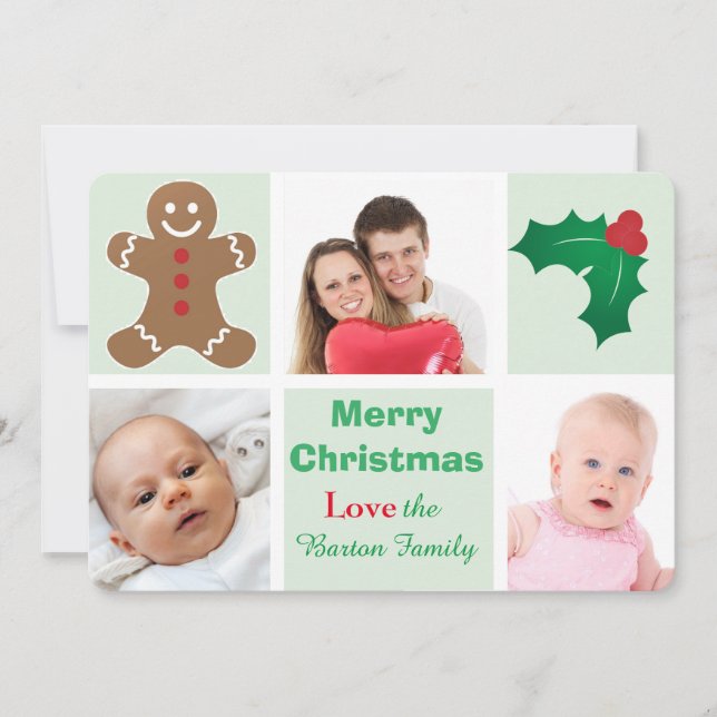 Cartes Pour Fêtes Annuelles Pain d'épices et photo Holly personnalisée Noël (Devant)