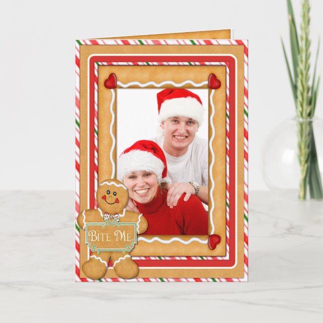 Cartes Pour Fêtes Annuelles Pain d'épices Homme amusant Plié photo Noël (Devant)