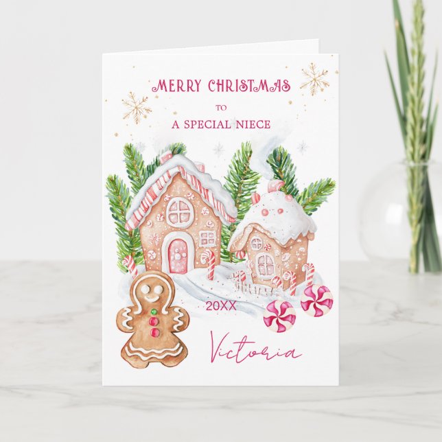Cartes Pour Fêtes Annuelles Pain d'épices Maison Pain d'épices Fille Nuit Noël (Devant)
