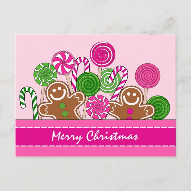 Cartes Pour Fêtes Annuelles Pains d'épices de Noël rose mou (Devant)