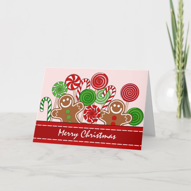 Cartes Pour Fêtes Annuelles Pains d'épices de Noël rouge mignon (Devant)
