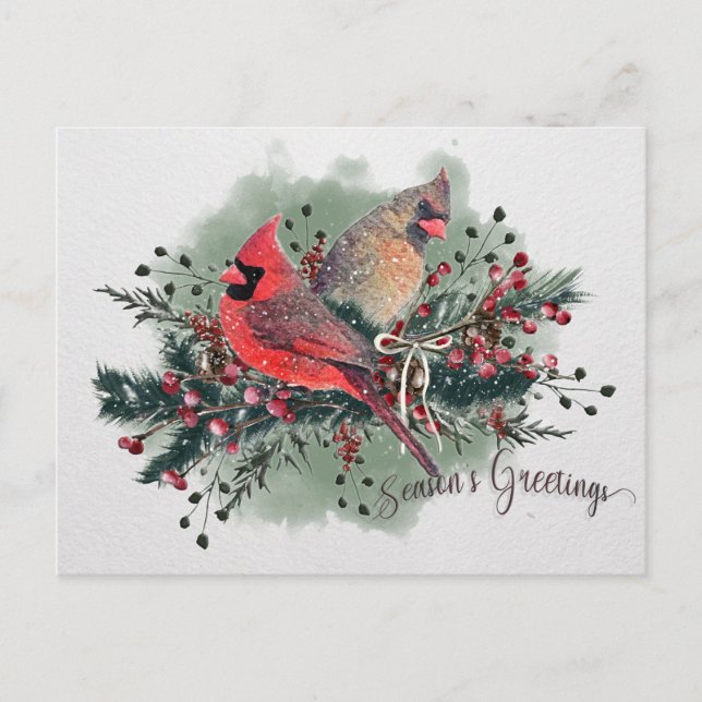 Cartes Pour Fêtes Annuelles Pair aquarelle des Cardinals Design de Noël (Devant)