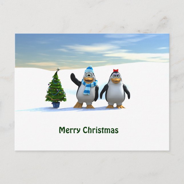 Cartes Pour Fêtes Annuelles Paire de pingouin avec arbre (Devant)