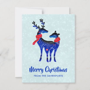 Cartes Pour Fêtes Annuelles Paire de rennes de Noël nordiques bleus