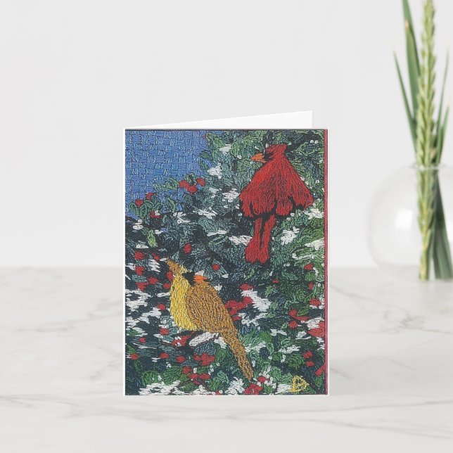 Cartes Pour Fêtes Annuelles Paires cardinales sur un pin (Devant)