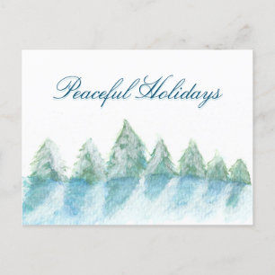 Cartes Pour Fêtes Annuelles Paisible Forêt d'hiver Aquarelle Script Noël