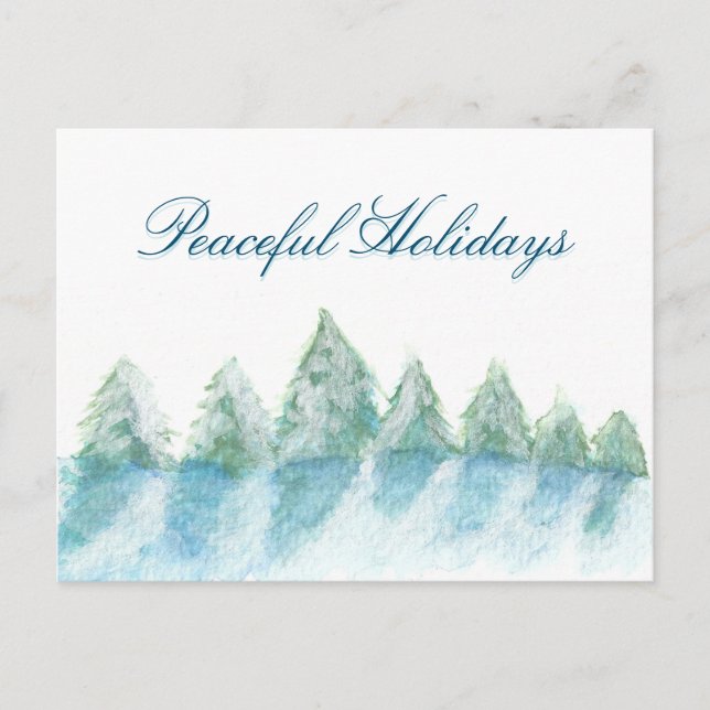 Cartes Pour Fêtes Annuelles Paisible Forêt d'hiver Aquarelle Script Noël (Devant)